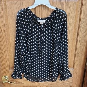 LOFT Black Blouse with White Polka Dots